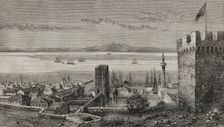 Fortress and port on the Dardanelles Strait, Gallipoli, Turkey, 1878. Creator: Enrique Alba