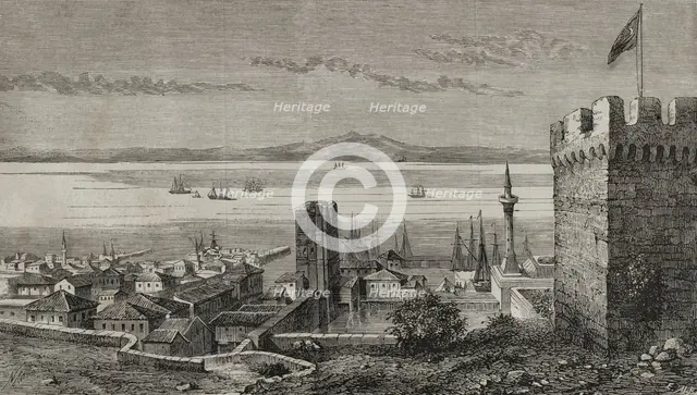 Fortress and port on the Dardanelles Strait, Gallipoli, Turkey, 1878. Creator: Enrique Alba.