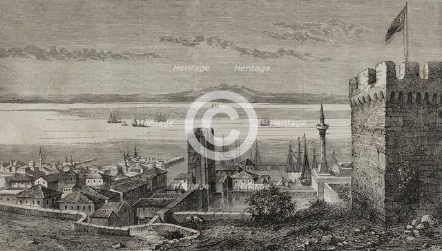 Fortress and port on the Dardanelles Strait, Gallipoli, Turkey, 1878. Creator: Enrique Alba.