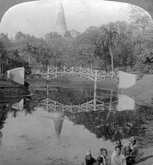 Fortress gardens and the Shwedagon Pagoda, Rangoon, Burma, c1900s(?).Artist: Underwood & Underwood