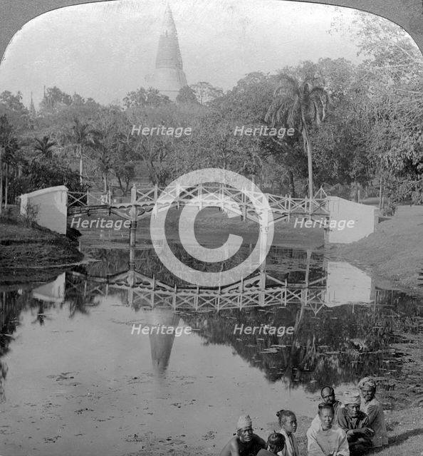 Fortress gardens and the Shwedagon Pagoda, Rangoon, Burma, c1900s(?).Artist: Underwood & Underwood