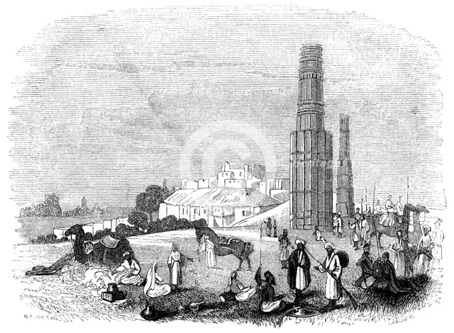 'Fortress of Ghazni, with the two Minars, India', 1847. Artist: Kirchner