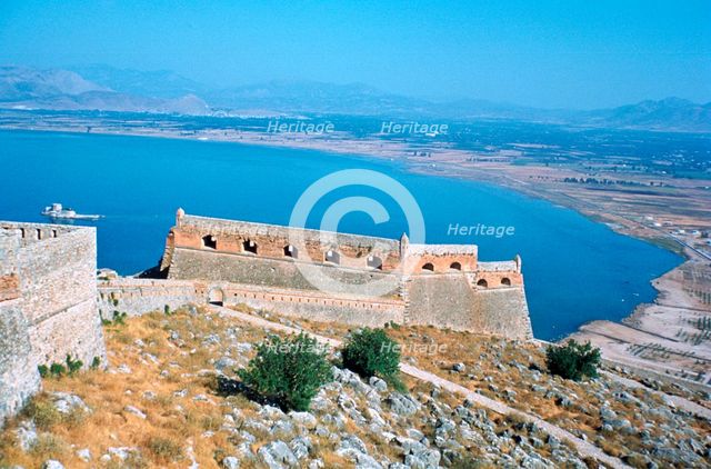 Fortress of Palamidi, Nafplion, Peloponnese, Greece.  Creator: Vivienne Sharp.