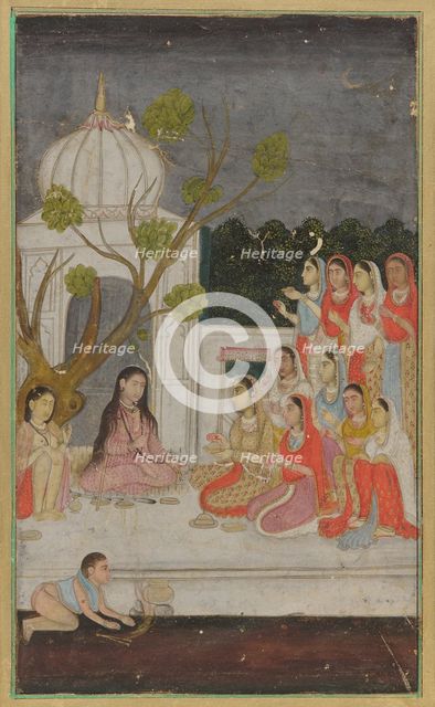 Fortune-telling; a group of women on a terrace at night, 18th century. Creator: Unknown.