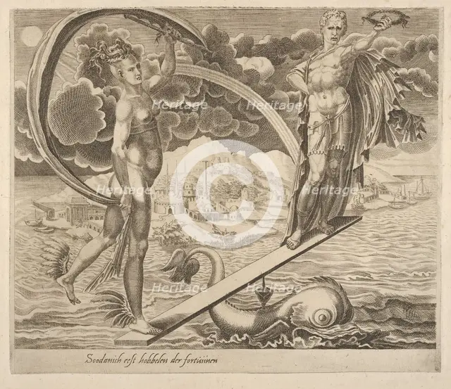 Fortune Using Man as a Plaything from Six Sayings about Fortune, ca. 1560. Creator: Dirck Volkertsen Coornhert.