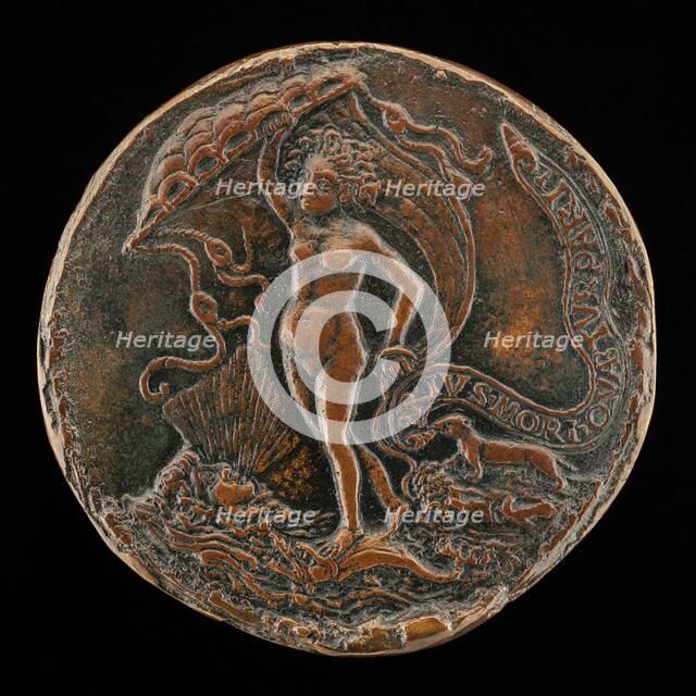 Fortune with Sail, on a Dolphin [reverse], c. 1498. Creator: Unknown.