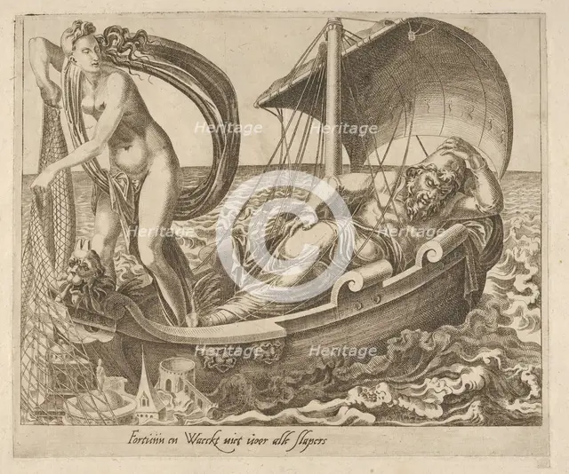 Fortune Does Not Watch over All Sleepers from Six Sayings about Fortune, ca. 1560. Creator: Dirck Volkertsen Coornhert.