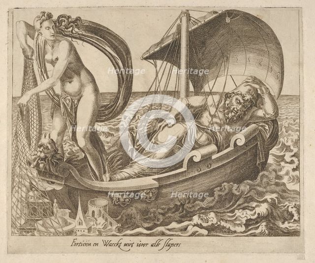 Fortune Does Not Watch over All Sleepers from Six Sayings about Fortune, ca. 1560. Creator: Dirck Volkertsen Coornhert.