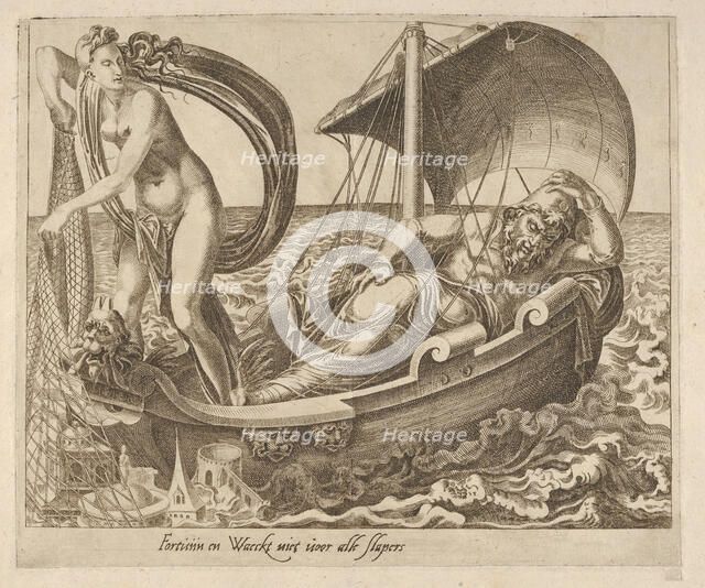 Fortune Does Not Watch over All Sleepers from Six Sayings about Fortune, ca. 1560. Creator: Dirck Volkertsen Coornhert.