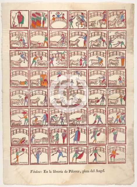 Forty-eight vignettes of bullfighting manoeuvers and scenes from the ring, ca. 1800-1850. Creator: Unknown.