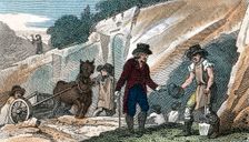 Fossil hunting in Cherry Hinton chalk pit, Cambridgeshire, 1822. Creator: Unknown