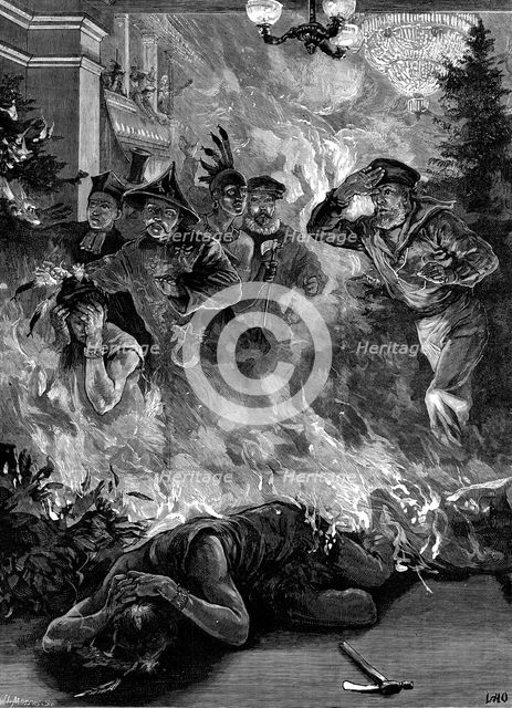 Fatal disaster at the art-students' masquerade in Munich, 1881. Creator: W. I. Mosses.