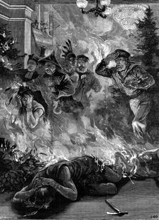Fatal disaster at the art-students masquerade in Munich, 1881. Creator: W. I. Mosses