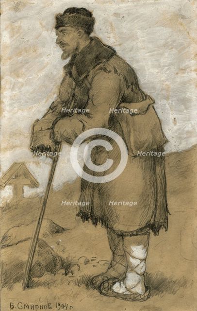 Fate and Migration: A Migrant, Returning to His Homeland, Bids Farewell to the Graves of..., 1904. Creator: Boris Vasilievich Smirnov.
