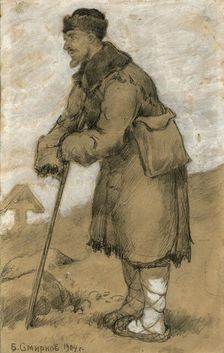 Fate and Migration: A Migrant, Returning to His Homeland, Bids Farewell to the Graves of..., 1904. Creator: Boris Vasilievich Smirnov
