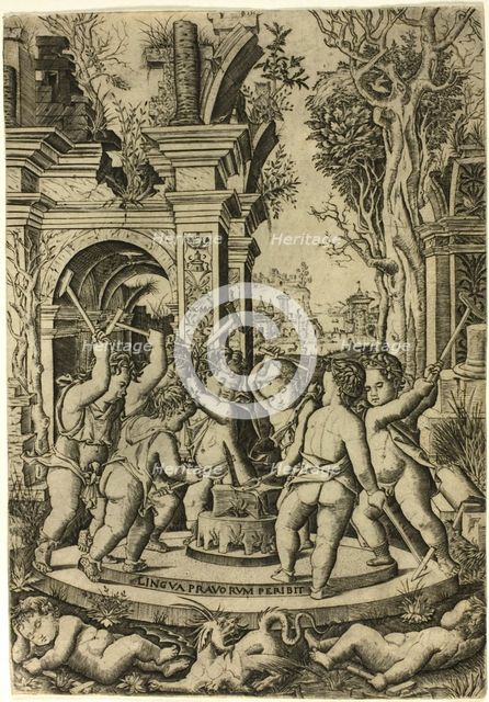 Fate of the Evil Tongue, c.1507. Creator: Nicoletto da Modena.