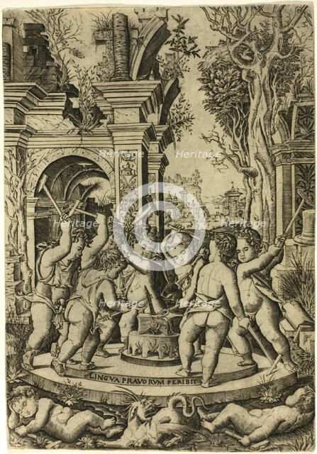 Fate of the Evil Tongue, c.1507. Creator: Nicoletto da Modena.