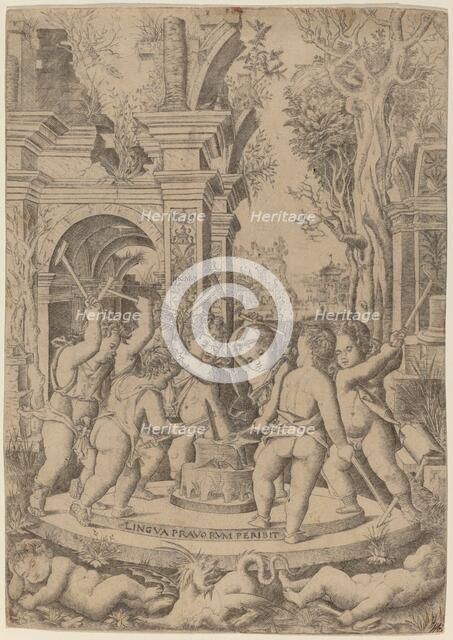 Fate of an Evil Tongue, c. 1507. Creator: Nicoletto da Modena.