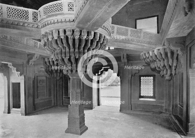 'Fatehpur Sikri. Pillar in the Dewan-i-Khas', c1910. Creator: Unknown.