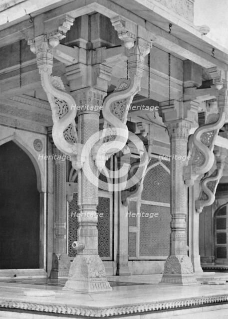 'Fatehpur Sikri. Pillars on front of Tomb of Sheik Salem Christi', c1910. Creator: Unknown.