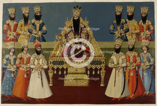 Fath Ali Shah enthroned with his sons, 1816-1820.  Creator: Abdallah Khan.