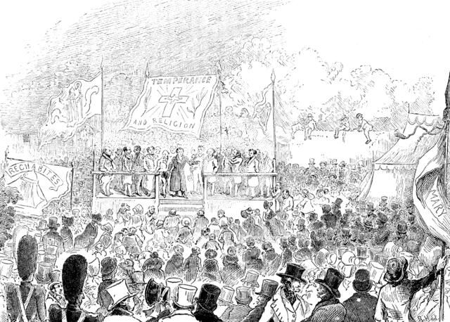 Father Mathew addressing a temperance meeting in London..., 1843, (1890). Creator: Unknown.