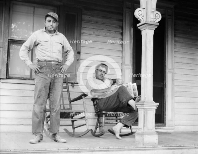 Father and son, idle American workman, near Bridgton, New Jersey, 1936. Creator: Dorothea Lange.