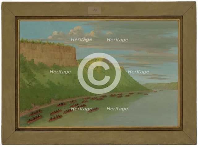 Father Hennepin and Companions Passing Lover's Leap. April 1680, 1847/1848. Creator: George Catlin.