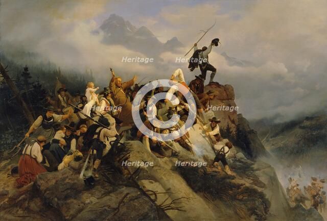 Father Joachim Haspinger among the fighting farmers, 1842. Creator: Artaria, Mathias (1814-1885).