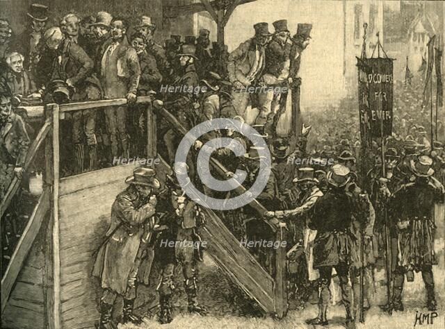 Father John Murphy leading his tenants to vote in the Clare by-election, Ireland, 1828 (c1890). Creator: Unknown.