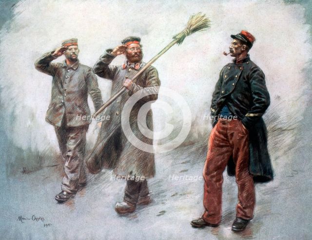 'Fatigue Duty at Headquaters', German prisoners in Dinan, 1915, (1926). Artist: Maurice Orange