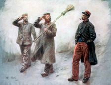 Fatigue Duty at Headquaters German prisoners in Dinan, 1915, (1926). Artist: Maurice Orange