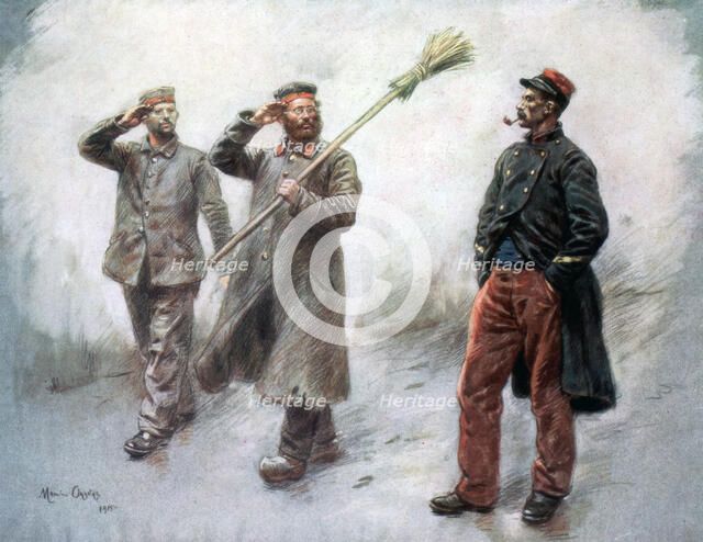 'Fatigue Duty at Headquaters', German prisoners in Dinan, 1915, (1926). Artist: Maurice Orange