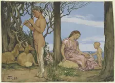 Faun and nymph, 1888. Creator: Hans Thoma
