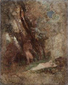 Faun and Nymph in the Woods, c1859. Creator: Arnold Bocklin