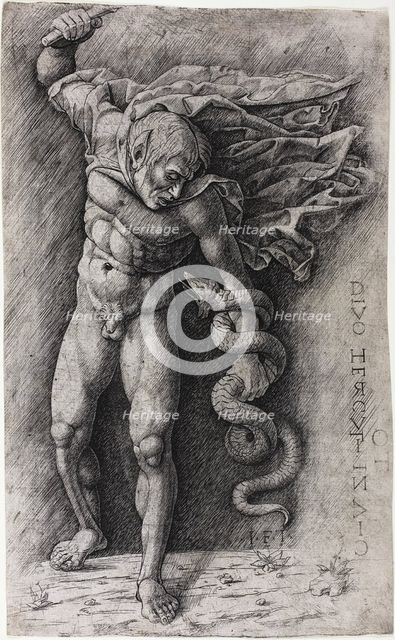 Faun Attacking a Snake, c.1500. Creator: School of Andrea Mantegna.