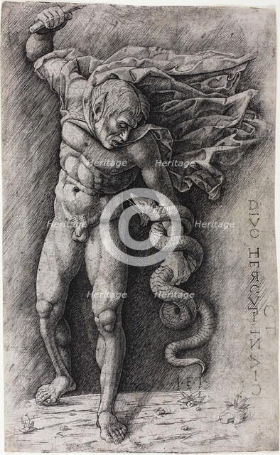 Faun Attacking a Snake, c.1500. Creator: School of Andrea Mantegna.