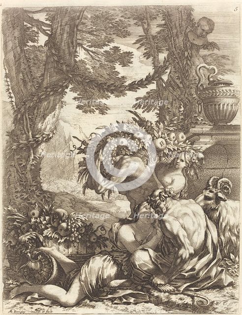 Faun Embracing a Bacchante, 1650s. Creator: Michel Dorigny.