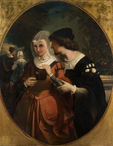 Faust and Mephisto with Gretchen and Frau Marthe in the garden, 1839. Creator: Auguste Barthelemy Glaize