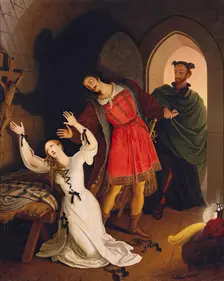 Faust and Gretchen in the dungeon, 1833. Creator: Ludwig Ferdinand Schnorr von Carolsfeld