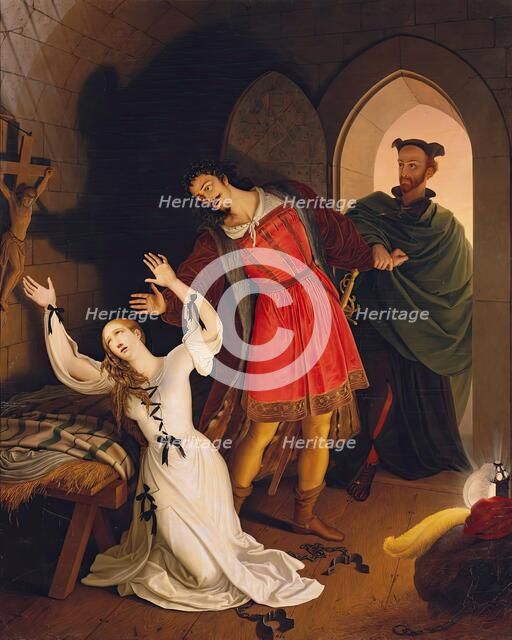 Faust and Gretchen in the dungeon, 1833. Creator: Ludwig Ferdinand Schnorr von Carolsfeld.