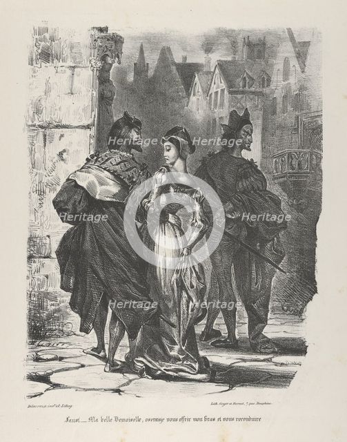Faust Trying to Seduce Marguerite (Goethe, Faust), 1825-27., 1825-27. Creator: Eugene Delacroix.