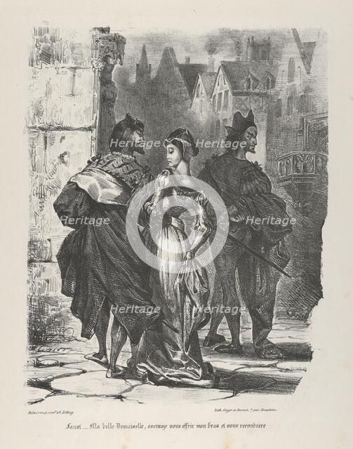 Faust Trying to Seduce Marguerite (Goethe, Faust), 1825-27., 1825-27. Creator: Eugene Delacroix.