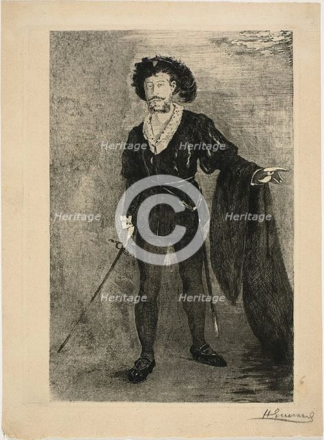 Faure in the Role of Hamlet, c. 1877. Creator: Henri-Charles Guerard.