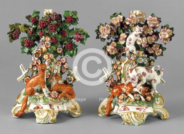 Fable candlesticks, about 1765. Creator: Chelsea Porcelain Manufactory.