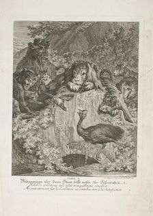 Fable V, plate five from Lehrreiche Fabeln aus dem Reiche der Theire, 1743. Creator: Johann Elias Ridinger