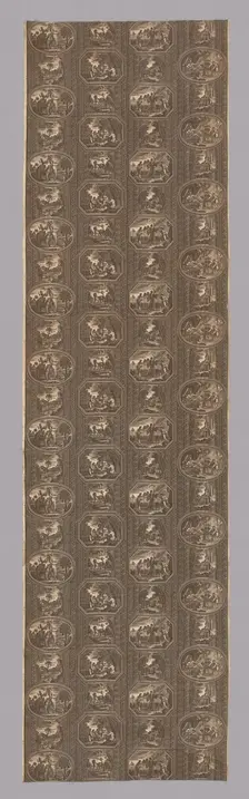 Fables of Fontaine Furnishing Fabric, France, c. 1815. Creator: Hartmann et Fils
