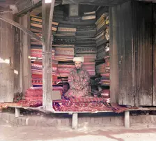 Fabric merchant, Samarkand, between 1905 and 1915. Creator: Sergey Mikhaylovich Prokudin-Gorsky