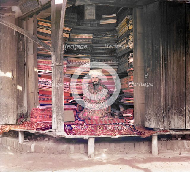 Fabric merchant, Samarkand, between 1905 and 1915. Creator: Sergey Mikhaylovich Prokudin-Gorsky.