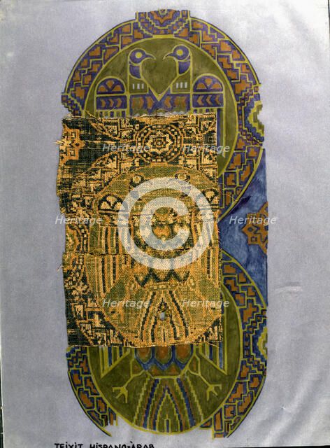  'Fabric of green eagles', made in silk, with a bow loom, Hispano-Arab, from the Cathedral of Bar…